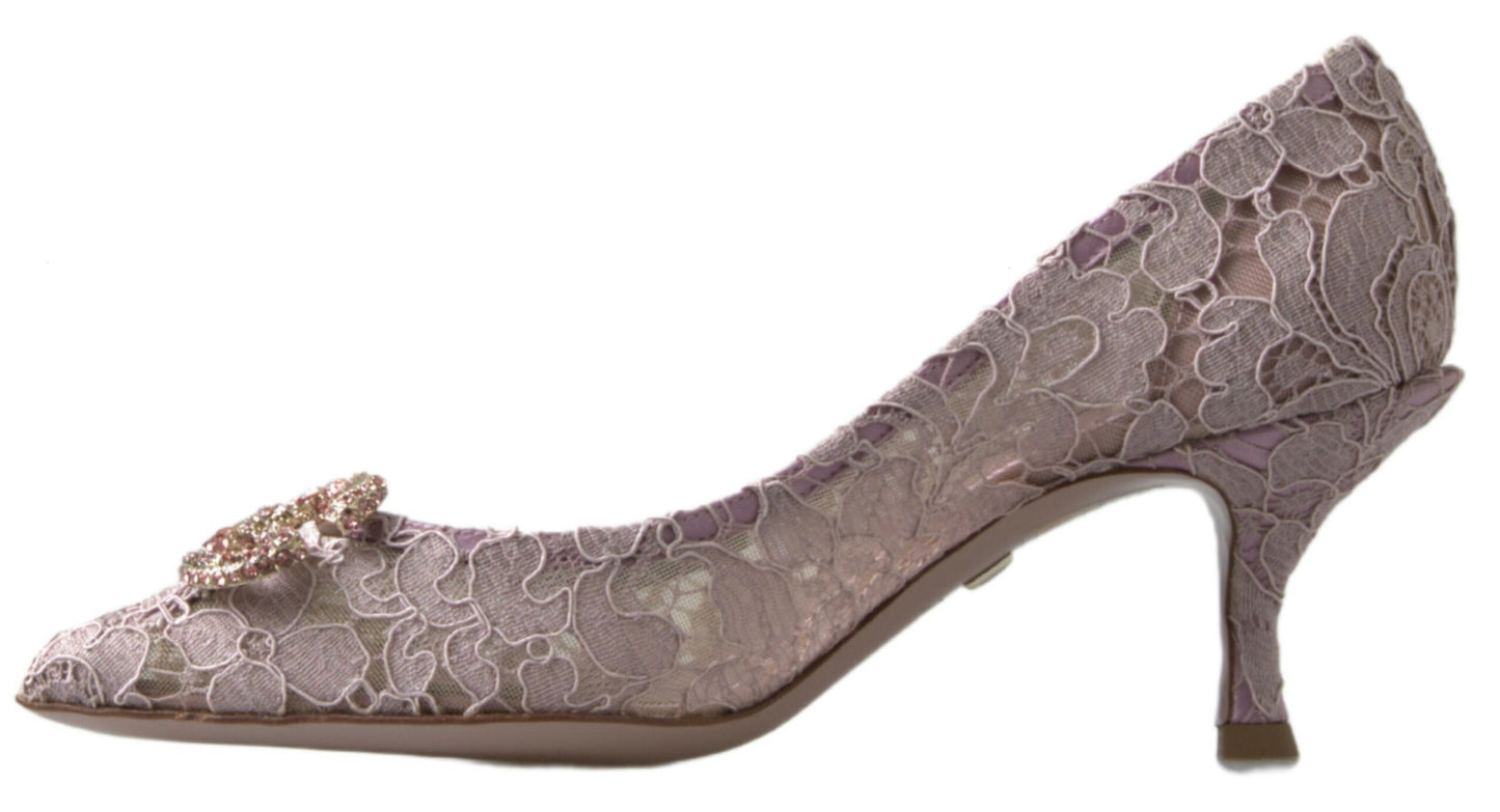 Dolce & Gabbana Pink Floral Lace DG Crystal Pumps Shoes rosa
