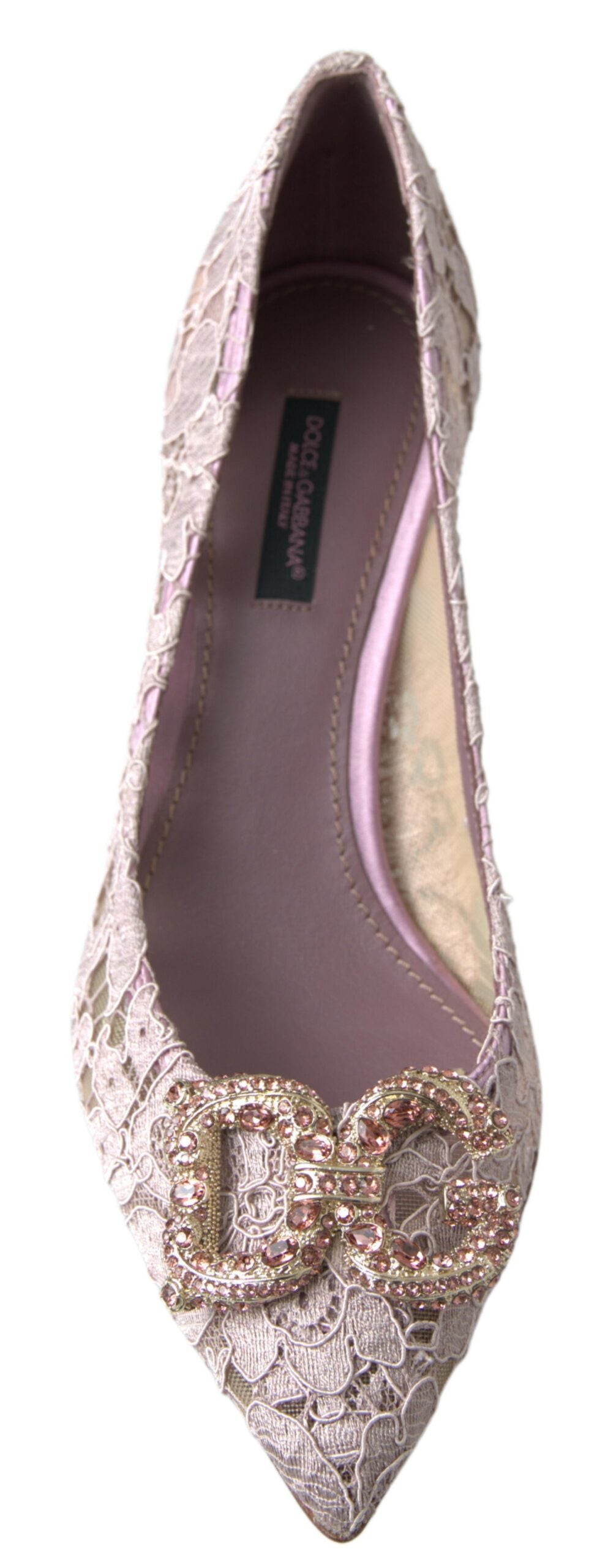 Dolce & Gabbana Pink Floral Lace DG Crystal Pumps Shoes rosa