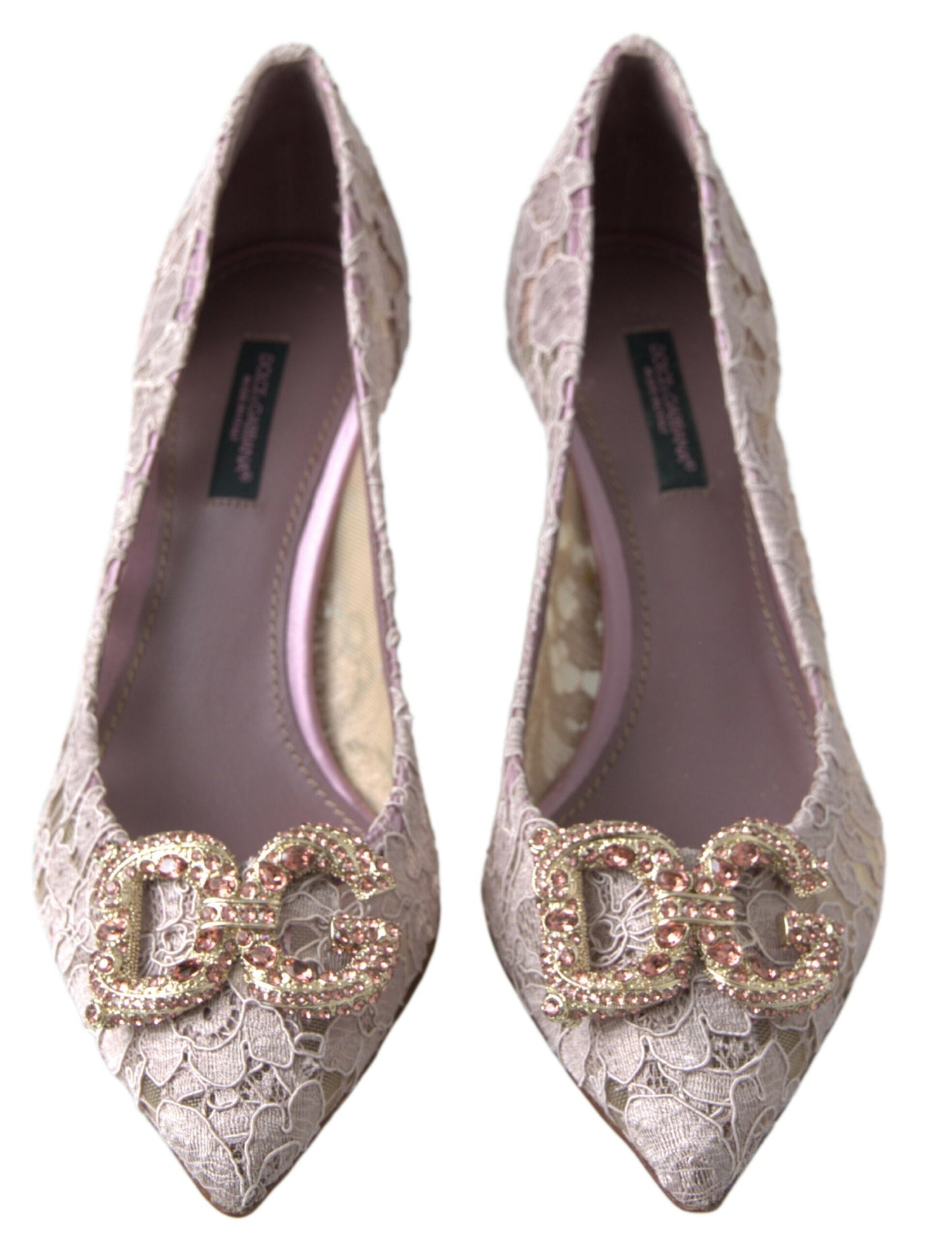 Dolce & Gabbana Pink Floral Lace DG Crystal Pumps Shoes rosa