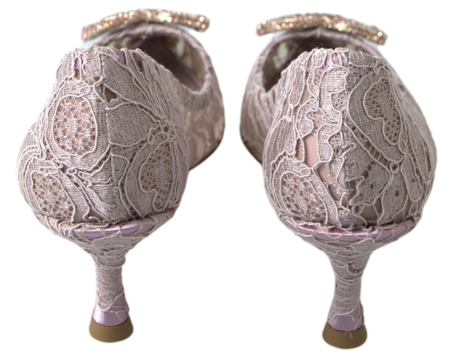 Dolce & Gabbana Pink Floral Lace DG Crystal Pumps Shoes rosa