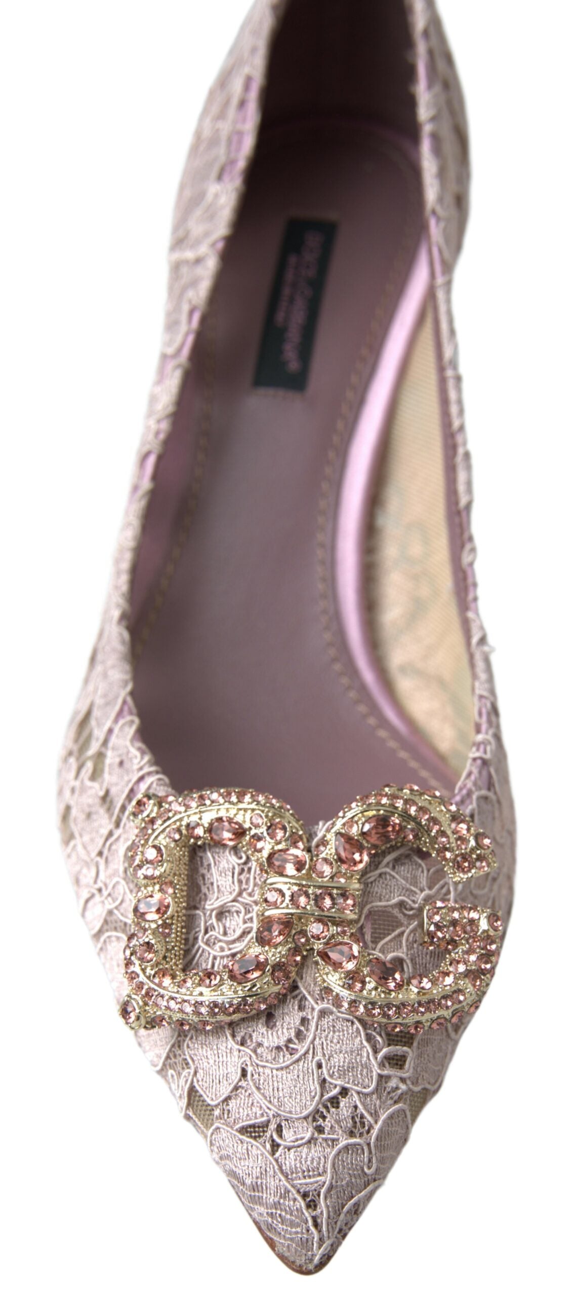 Dolce & Gabbana Pink Floral Lace DG Crystal Pumps Shoes rosa