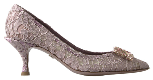 Dolce & Gabbana Pink Floral Lace DG Crystal Pumps Shoes rosa