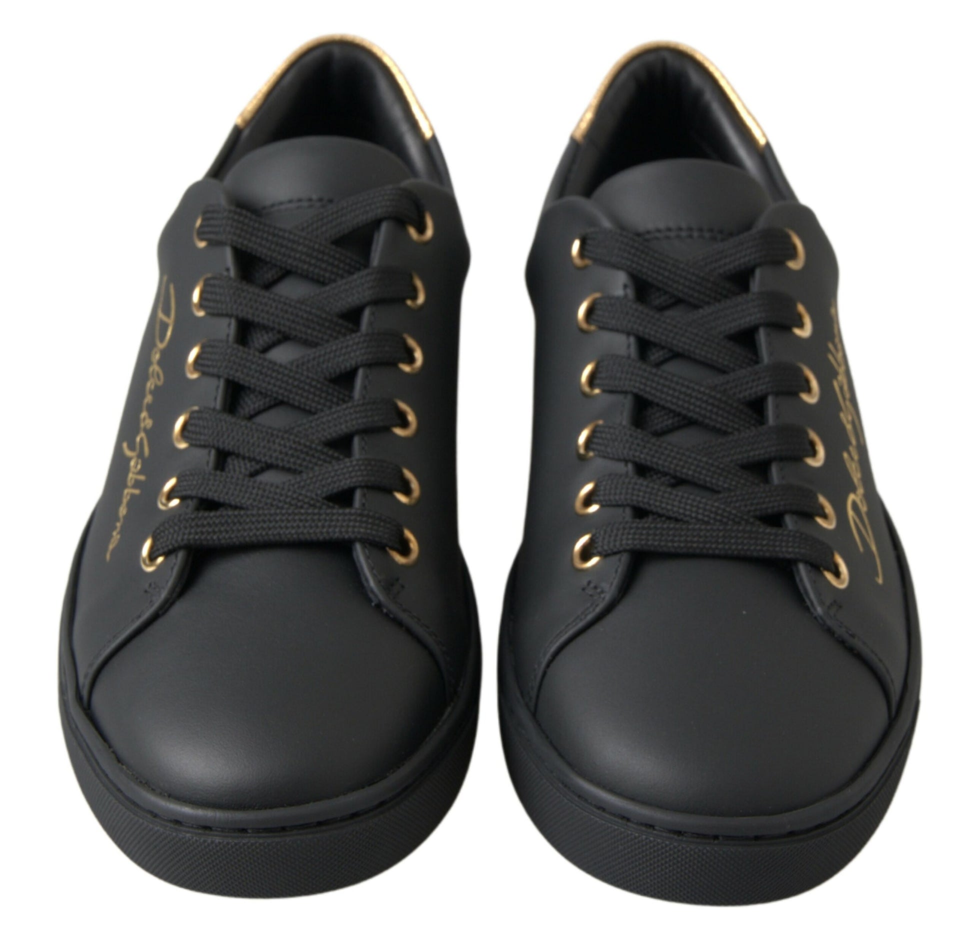 Dolce & Gabbana Black Gold Leather Classic Sneakers Shoes Curated Luxury Accessories by Orvyn
