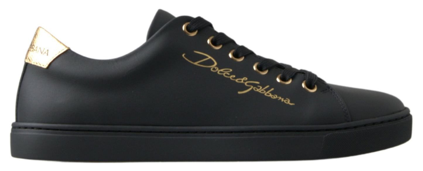Dolce & Gabbana Black Gold Leather Classic Sneakers Shoes Curated Luxury Accessories by Orvyn