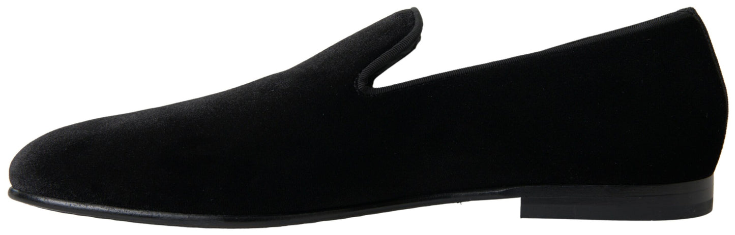 Dolce & Gabbana Black Velvet Loafers Formal Shoes Curated Luxury Accessories by Orvyn