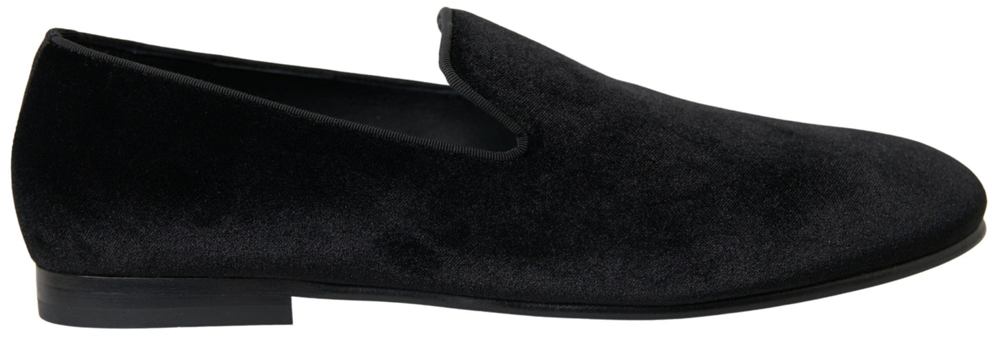 Dolce & Gabbana Black Velvet Loafers Formal Shoes Curated Luxury Accessories by Orvyn