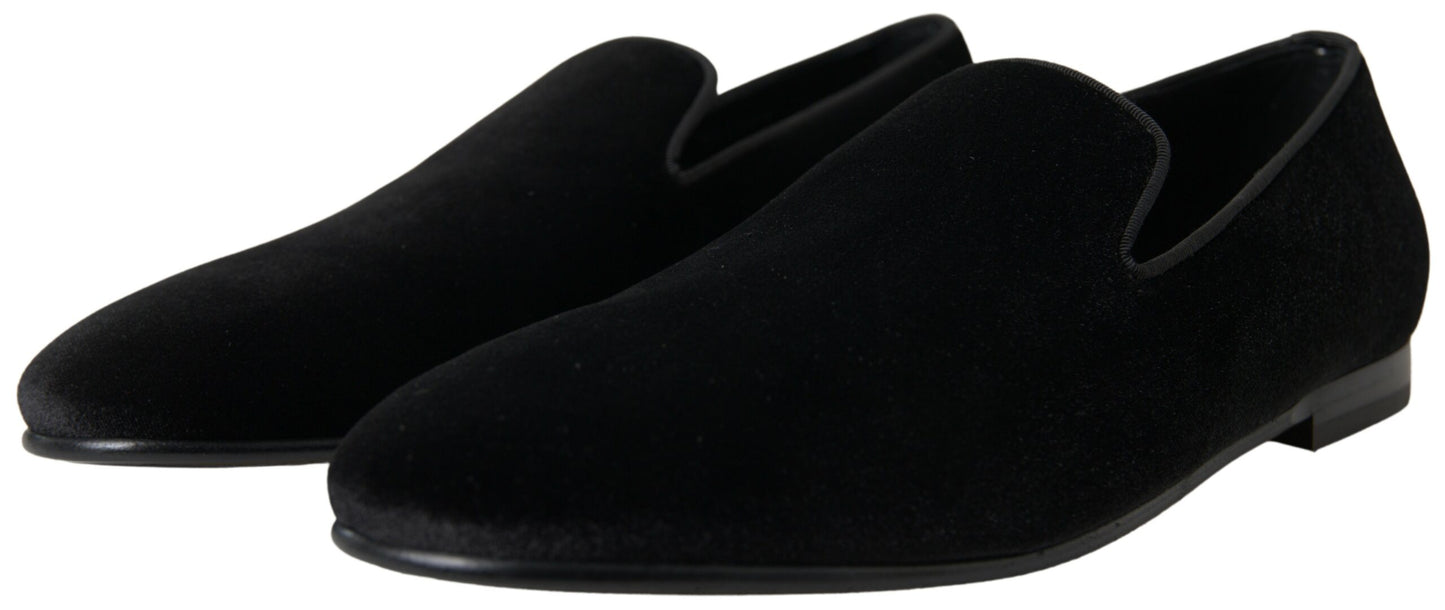 Dolce & Gabbana Black Velvet Loafers Formal Shoes Curated Luxury Accessories by Orvyn