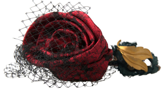 Dolce & Gabbana Red with multicolor Rose Silk Crystal Netted Logo Diadem Headband Curated Luxury Accessories by Orvyn