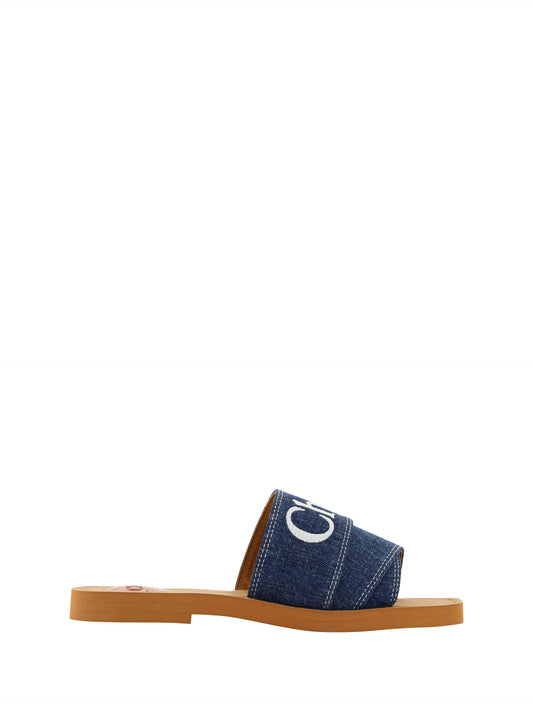 Chloé Denim Blue Cotton Slides Woody Sandals Curated Luxury Accessories by Orvyn