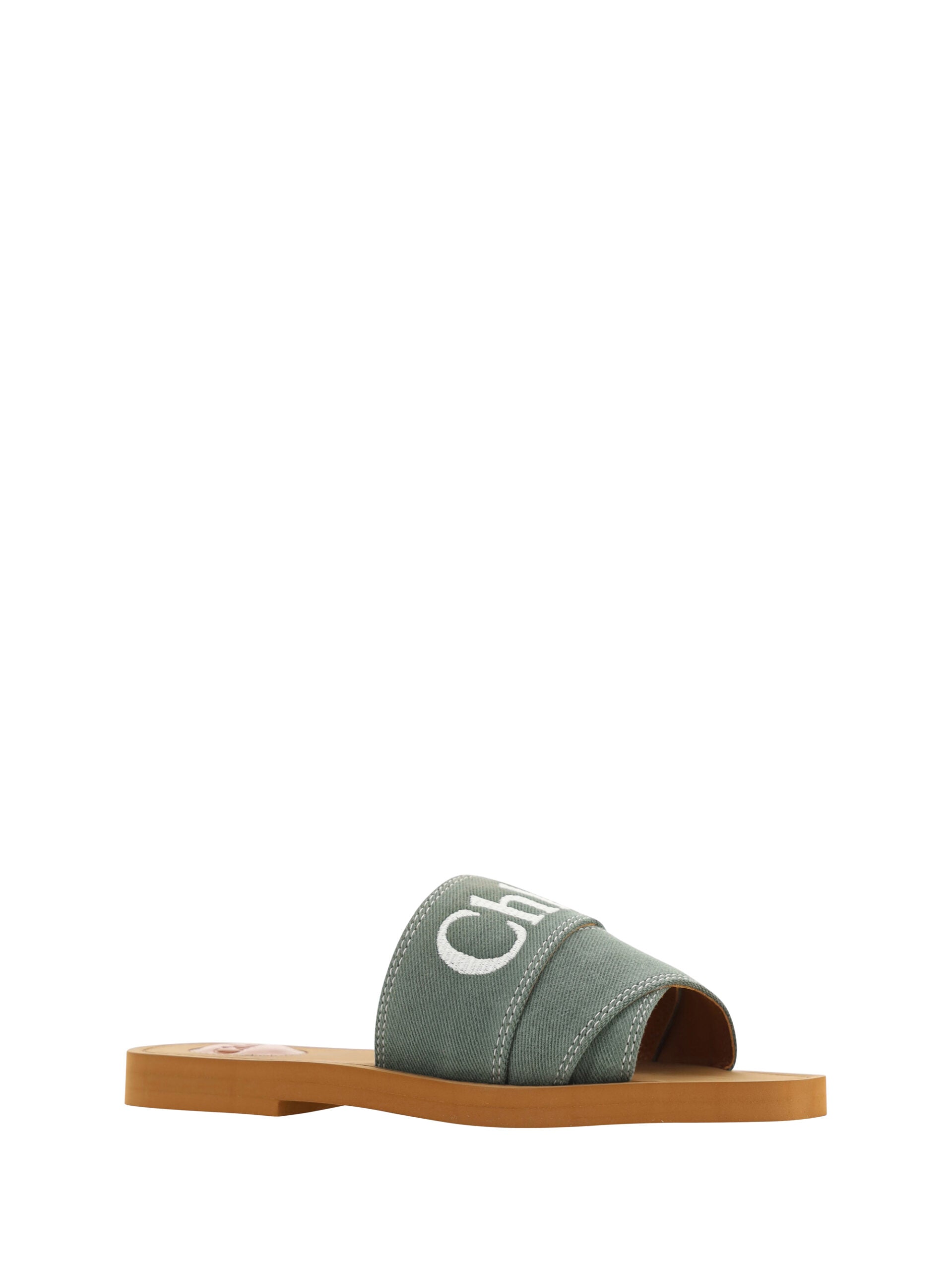 Chloé Forest Green Cotton Slides Woody Sandals Curated Luxury Accessories by Orvyn