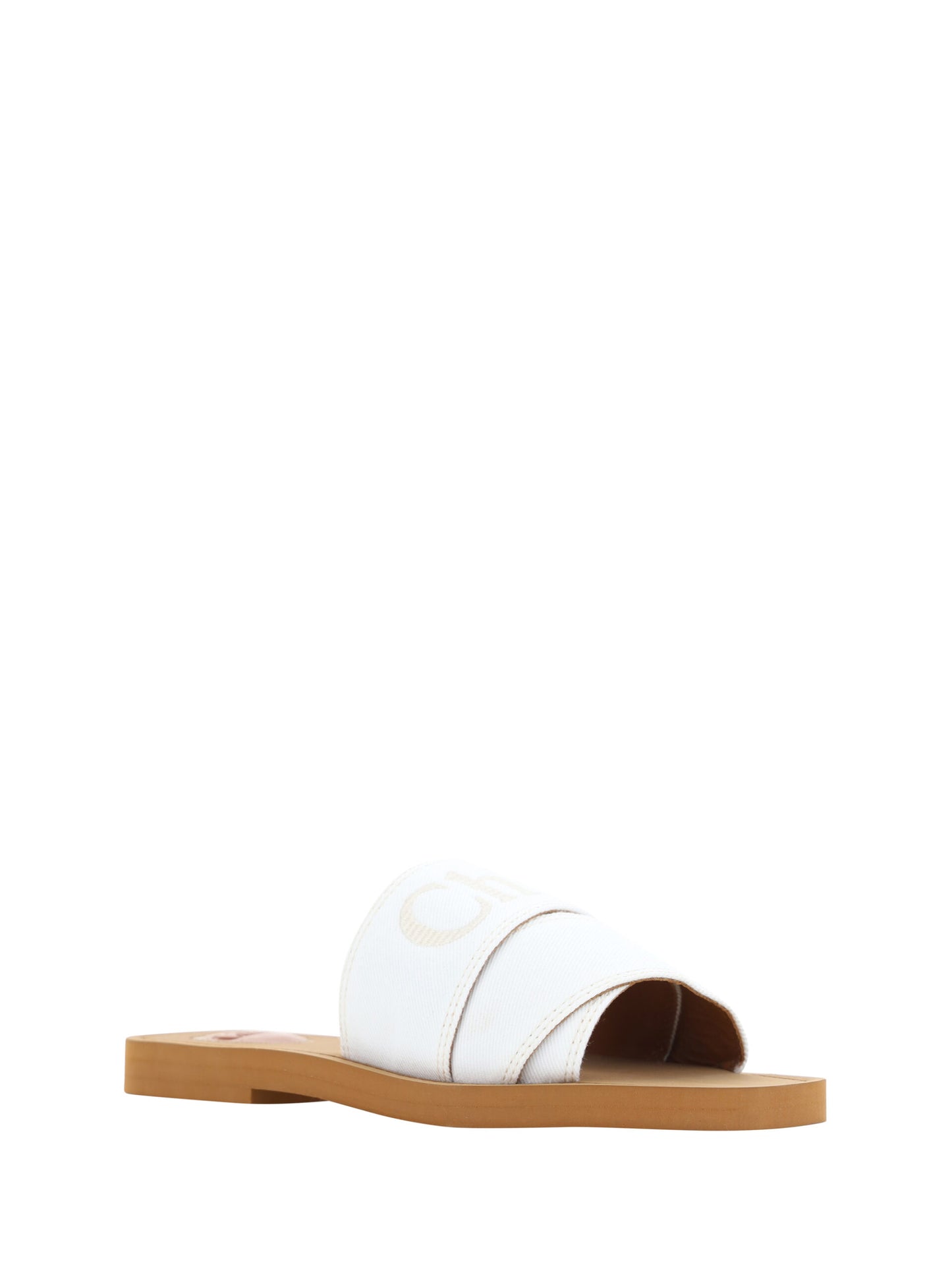 Chloé White Cotton Slides Woody Sandals Curated Luxury Accessories by Orvyn