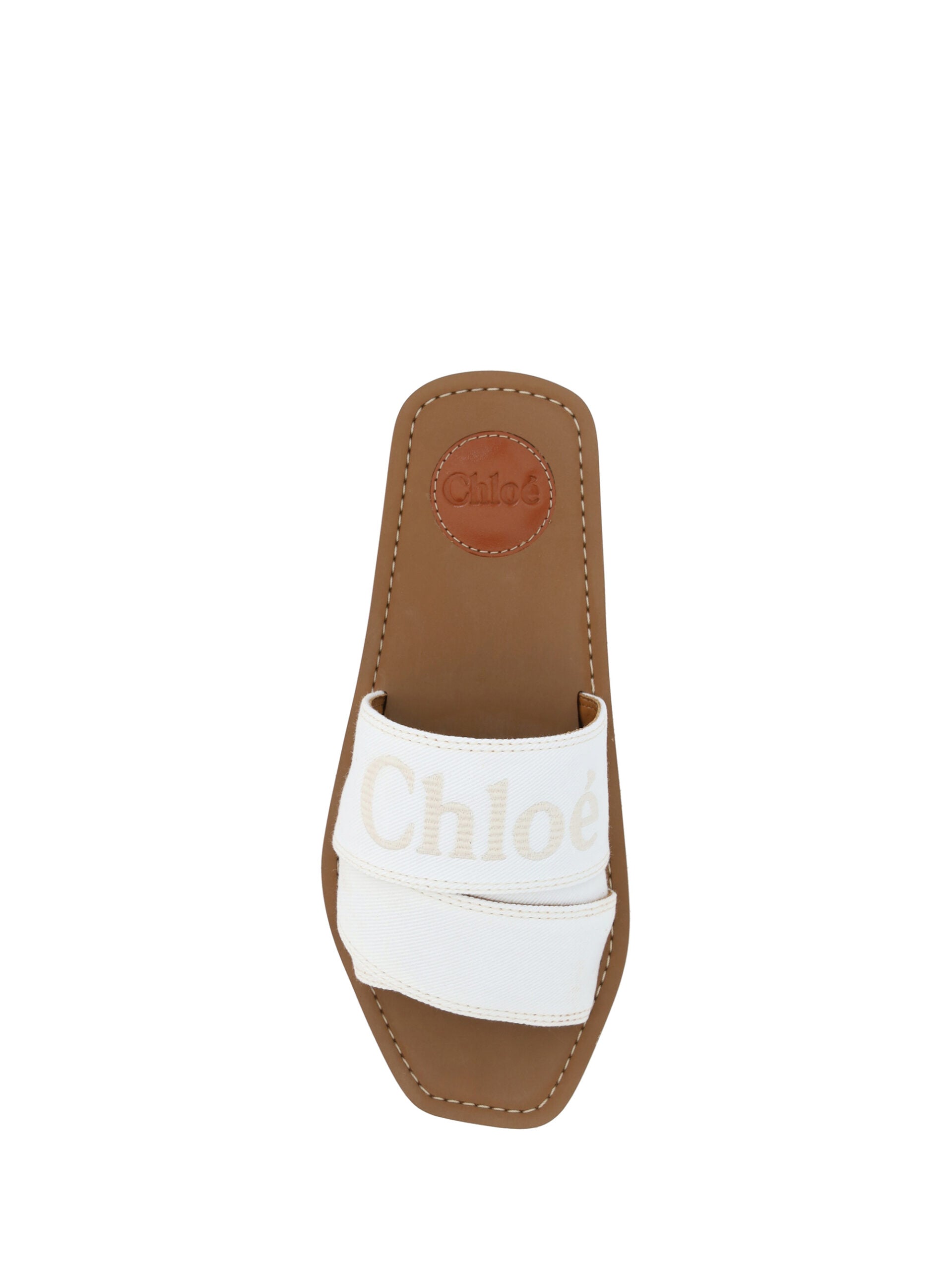 Chloé White Cotton Slides Woody Sandals Curated Luxury Accessories by Orvyn