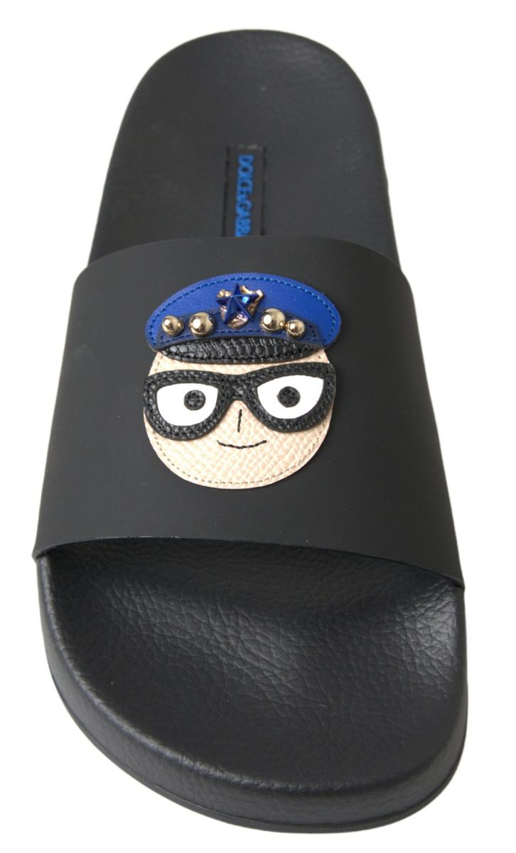 Dolce & Gabbana Black Slides Sandals Beach Saint Barth Shoes schwarz