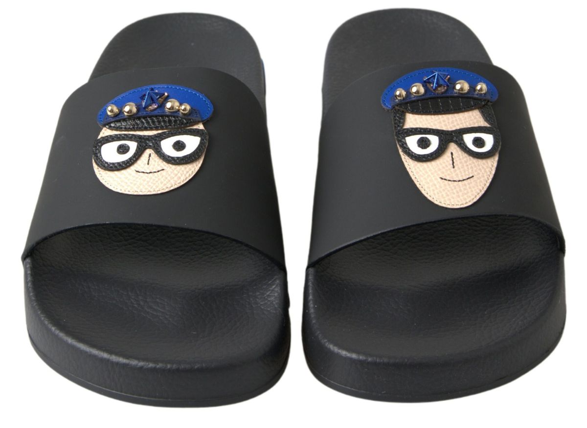 Dolce & Gabbana Black Slides Sandals Beach Saint Barth Shoes schwarz