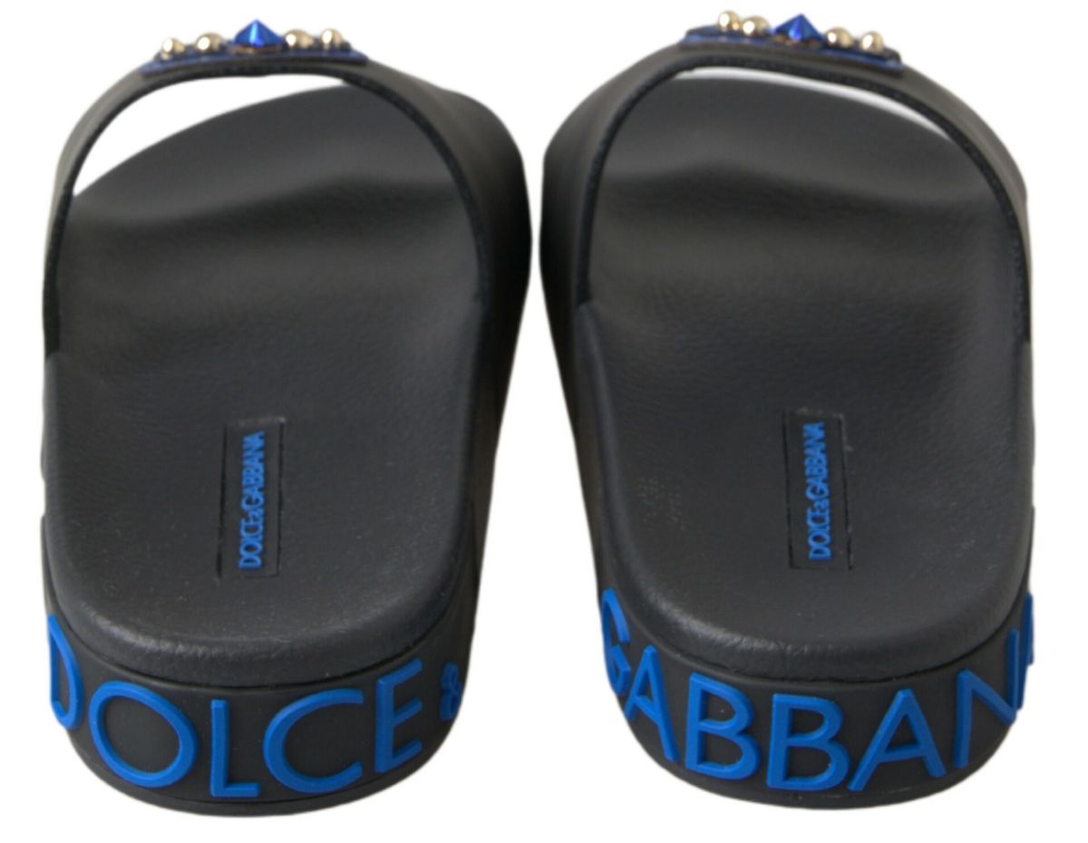 Dolce & Gabbana Black Slides Sandals Beach Saint Barth Shoes schwarz