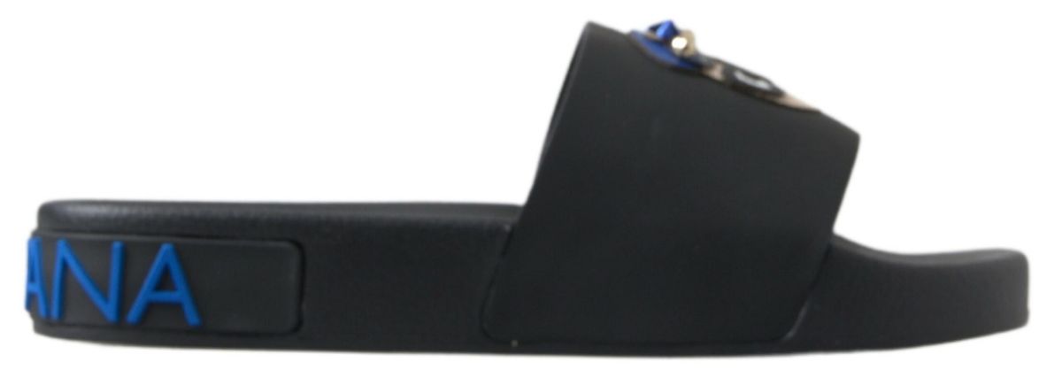 Dolce & Gabbana Black Slides Sandals Beach Saint Barth Shoes schwarz