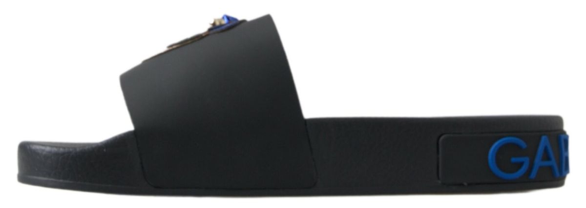 Dolce & Gabbana Black Slides Sandals Beach Saint Barth Shoes schwarz