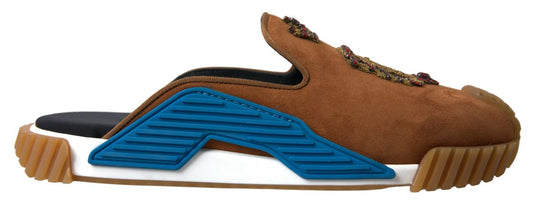 Dolce & Gabbana Brown Suede Crown Logo NS1 Slides Sandals braun