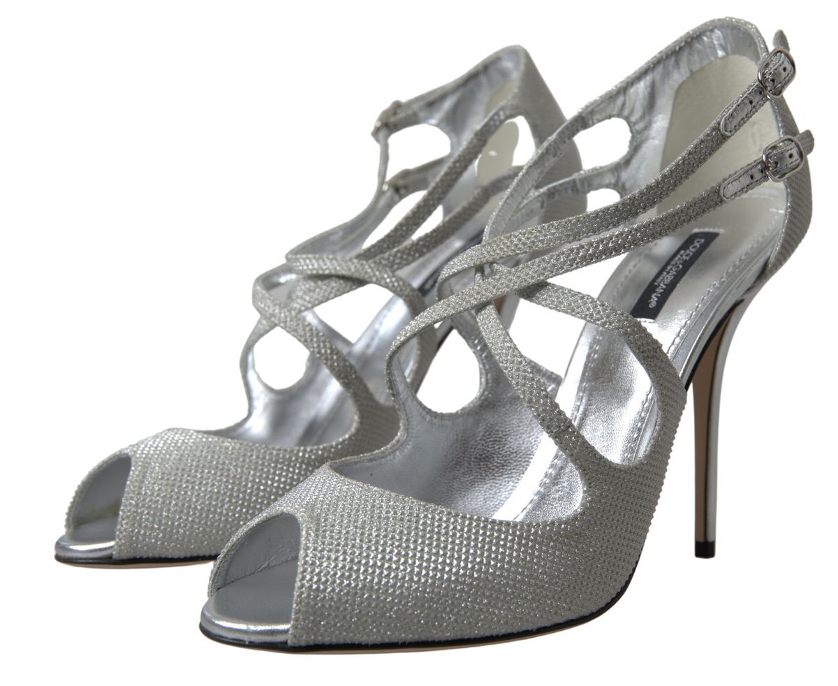 Dolce & Gabbana Silver Shimmers Sandals Heel Pumps Shoes Curated Luxury Accessories by Orvyn