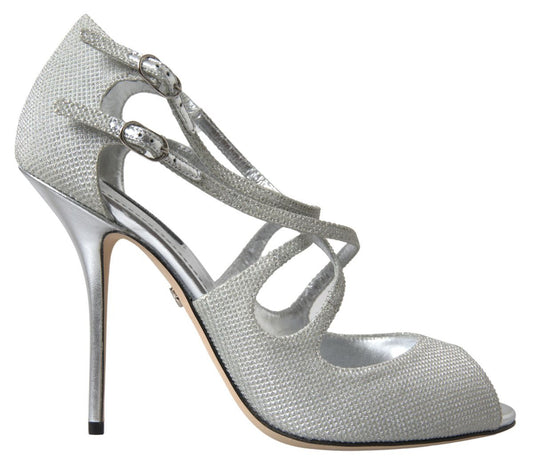 Dolce & Gabbana Silver Shimmers Sandals Heel Pumps Shoes Curated Luxury Accessories by Orvyn