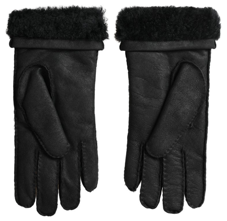 Dolce & Gabbana Black Leather Fur Short Hands Mitten Men Gloves Curated Luxury Accessories by Orvyn