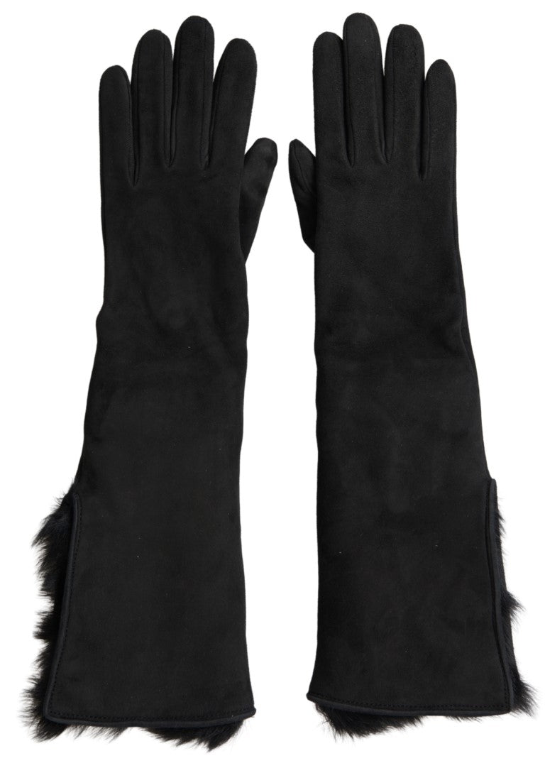 Dolce & Gabbana Black Leather Fur Elbow Length Gloves Curated Luxury Accessories by Orvyn