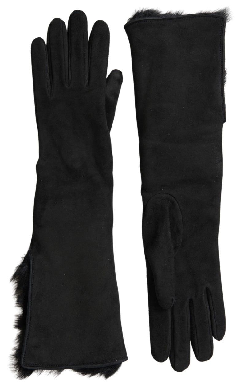 Dolce & Gabbana Black Leather Fur Elbow Length Gloves Curated Luxury Accessories by Orvyn