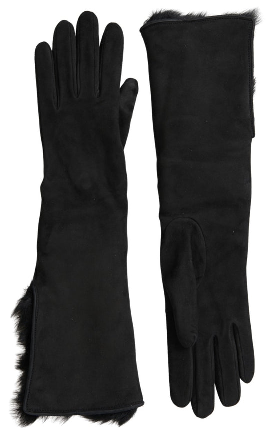 Dolce & Gabbana Black Leather Fur Elbow Length Gloves Curated Luxury Accessories by Orvyn