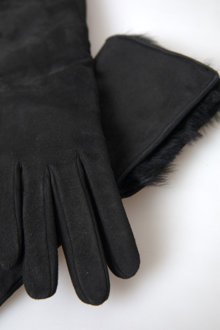 Dolce & Gabbana Black Leather Fur Elbow Length Gloves Curated Luxury Accessories by Orvyn
