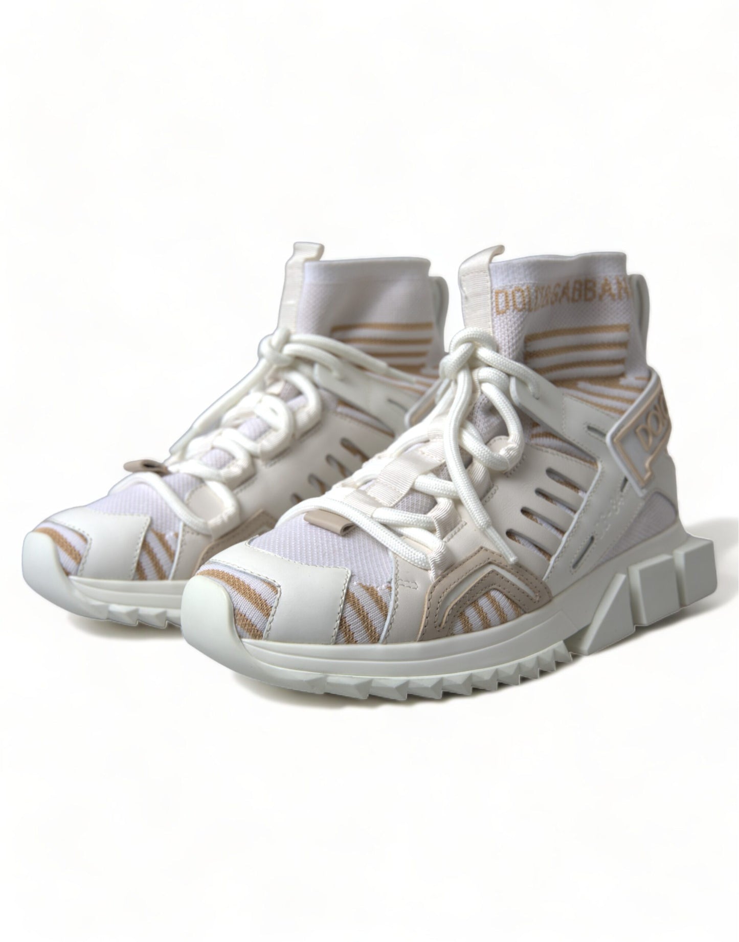 Dolce & Gabbana White Beige Sorrento Socks Sneakers Shoes Curated Luxury Accessories by Orvyn
