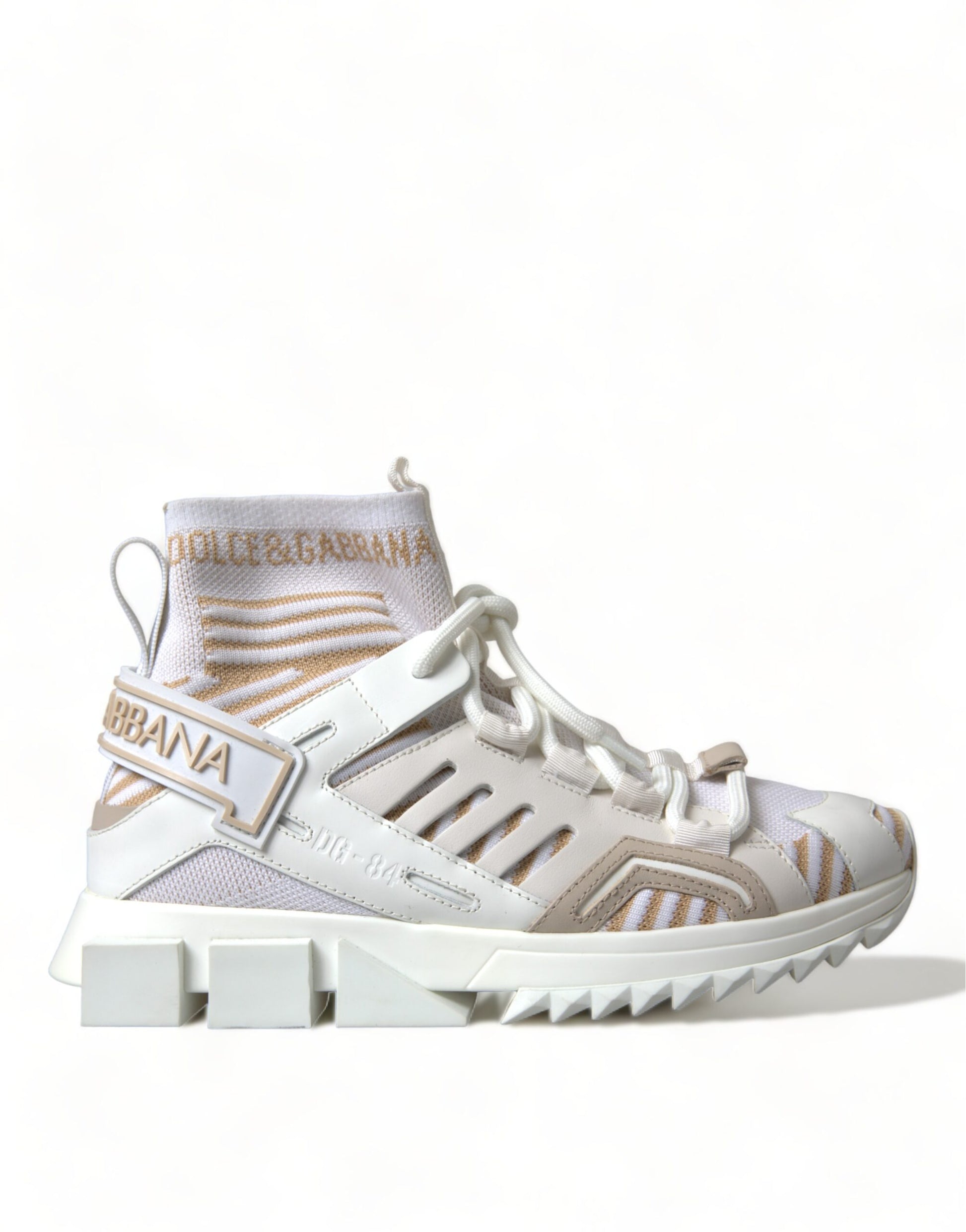 Dolce & Gabbana White Beige Sorrento Socks Sneakers Shoes Curated Luxury Accessories by Orvyn