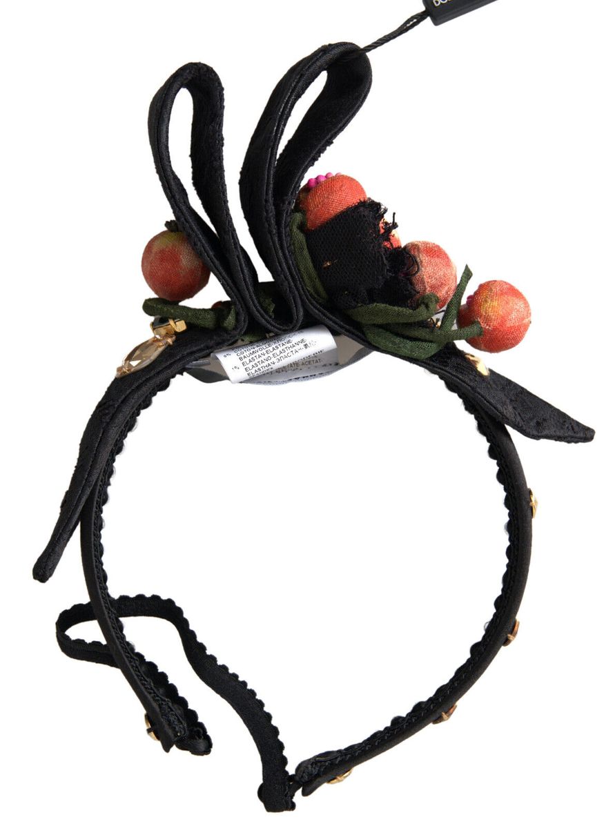Dolce & Gabbana Black with multicolor Fig Fruit Crystal Tiara Diadem Headband Curated Luxury Accessories by Orvyn