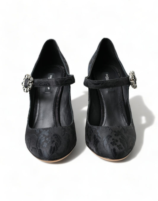 Dolce & Gabbana Black Brocade Mary Janes Heels Pumps Shoes Curated Luxury Accessories by Orvyn