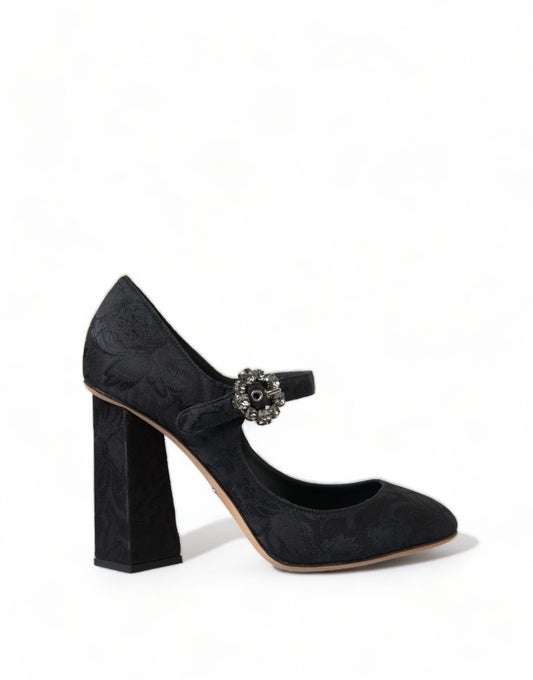 Dolce & Gabbana Black Brocade Mary Janes Heels Pumps Shoes Curated Luxury Accessories by Orvyn