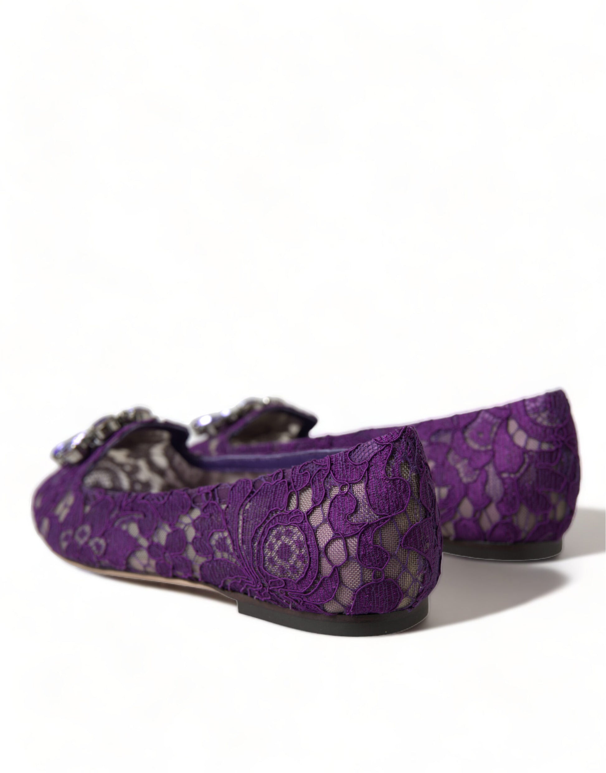 Dolce & Gabbana Purple Vally Taormina Lace Crystals Flats Shoes Curated Luxury Accessories by Orvyn