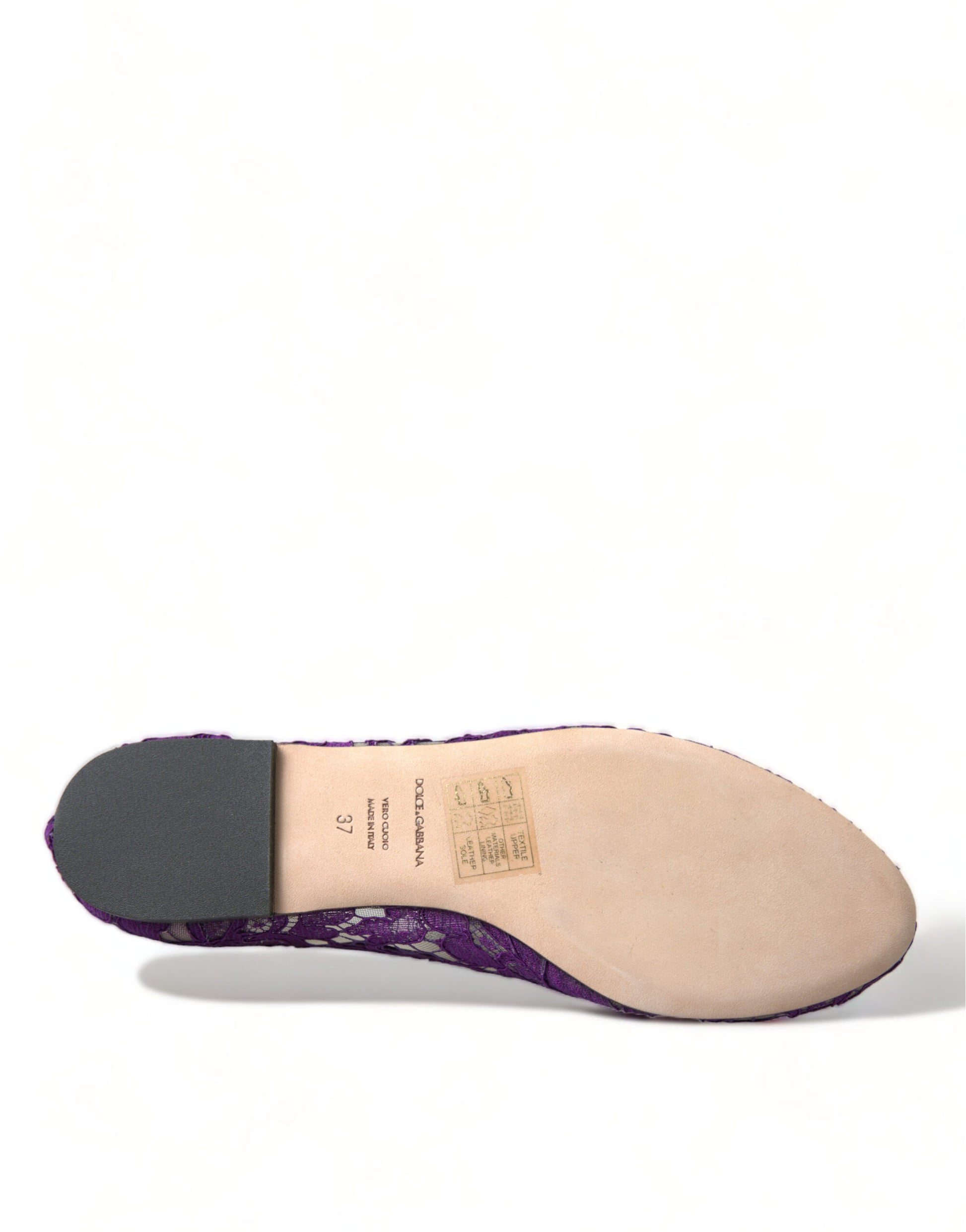 Dolce & Gabbana Purple Vally Taormina Lace Crystals Flats Shoes Curated Luxury Accessories by Orvyn