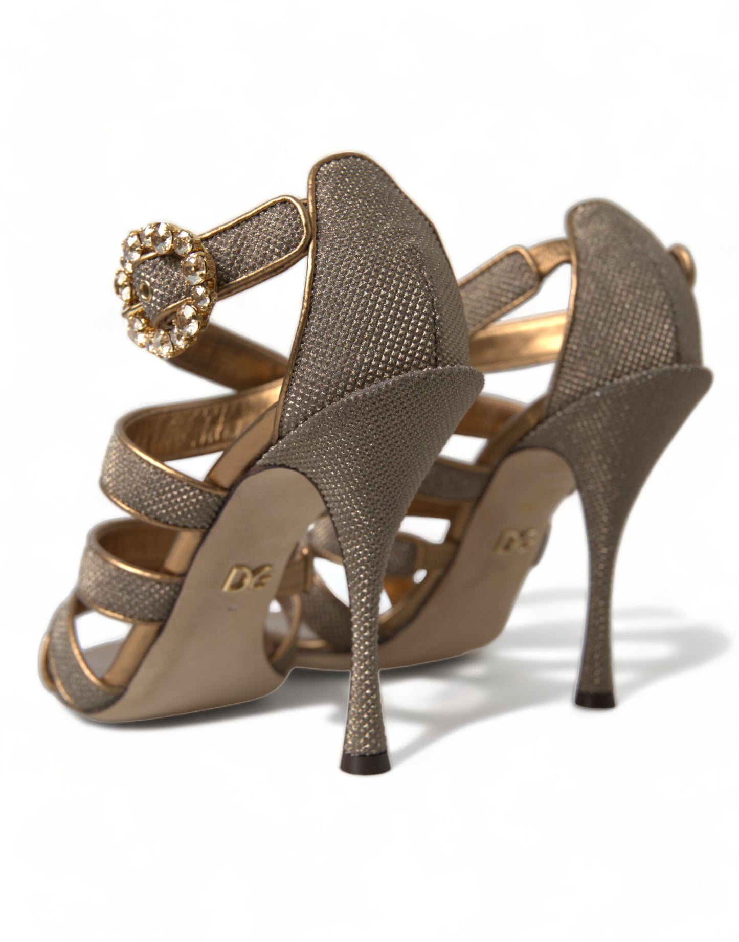 Dolce & Gabbana Bronze Crystal Strap Heels Sandals Shoes Curated Luxury Accessories by Orvyn