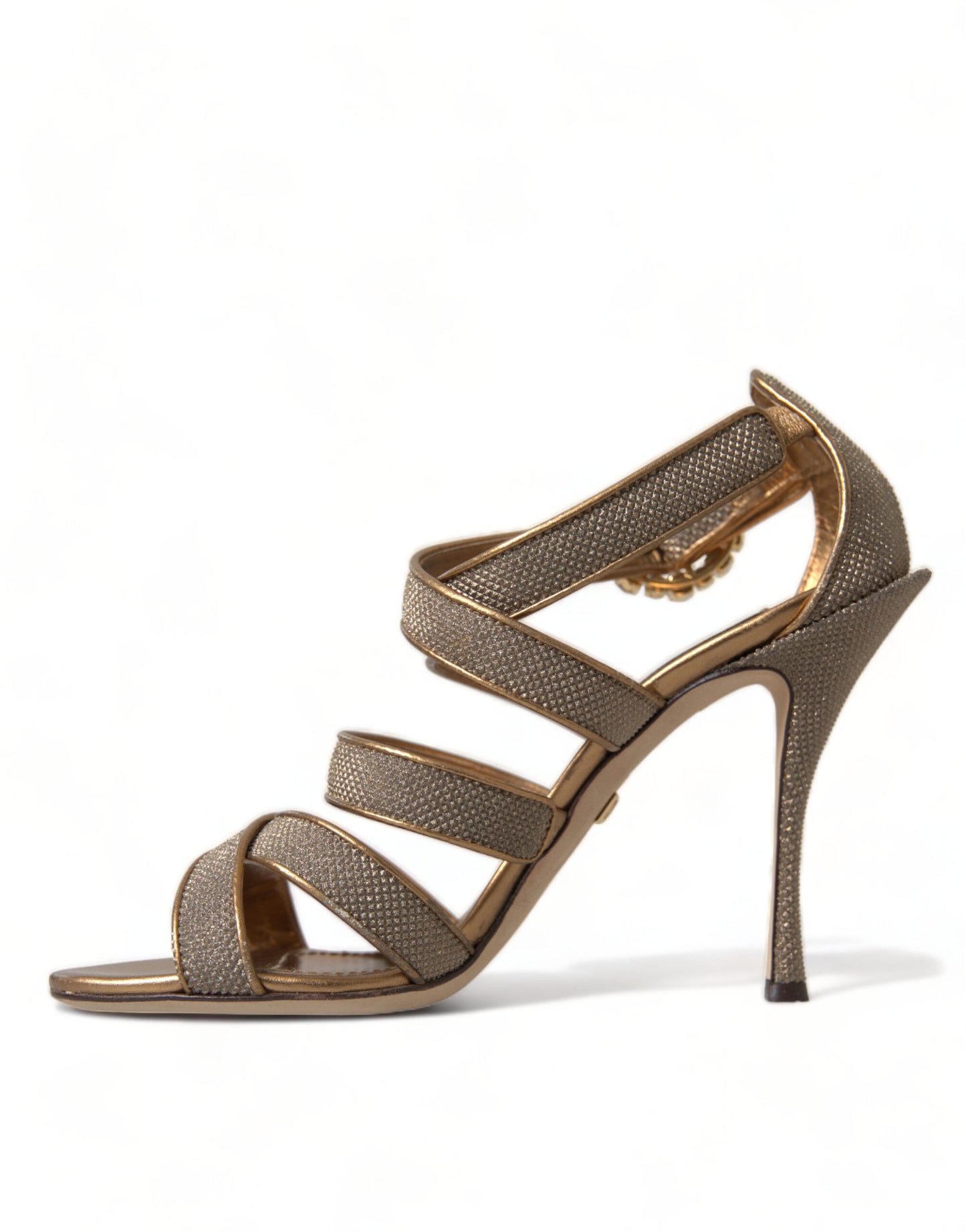 Dolce & Gabbana Bronze Crystal Strap Heels Sandals Shoes Curated Luxury Accessories by Orvyn