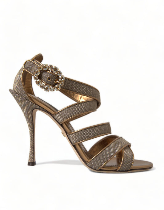 Dolce & Gabbana Bronze Crystal Strap Heels Sandals Shoes Curated Luxury Accessories by Orvyn