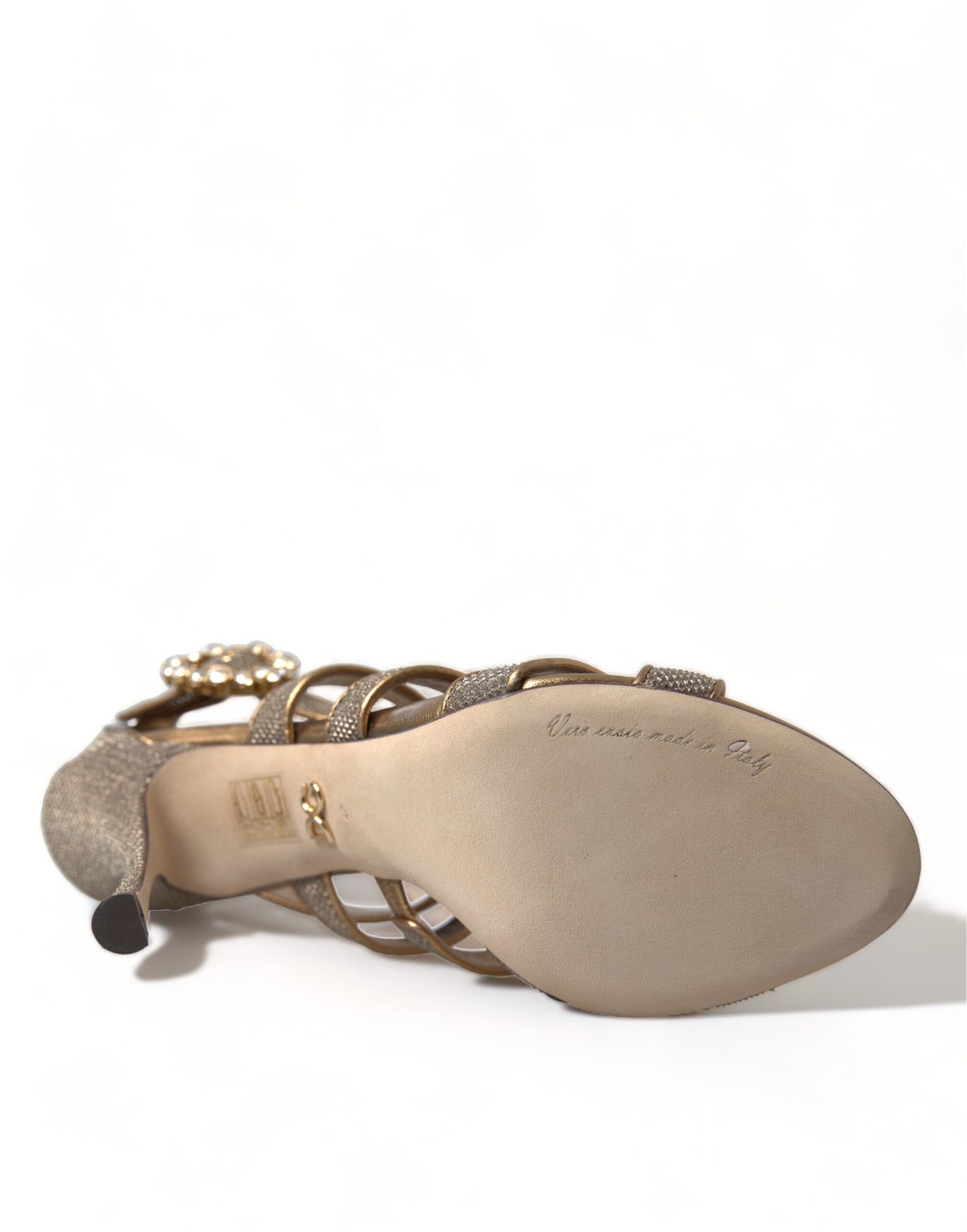 Dolce & Gabbana Bronze Crystal Strap Heels Sandals Shoes Curated Luxury Accessories by Orvyn