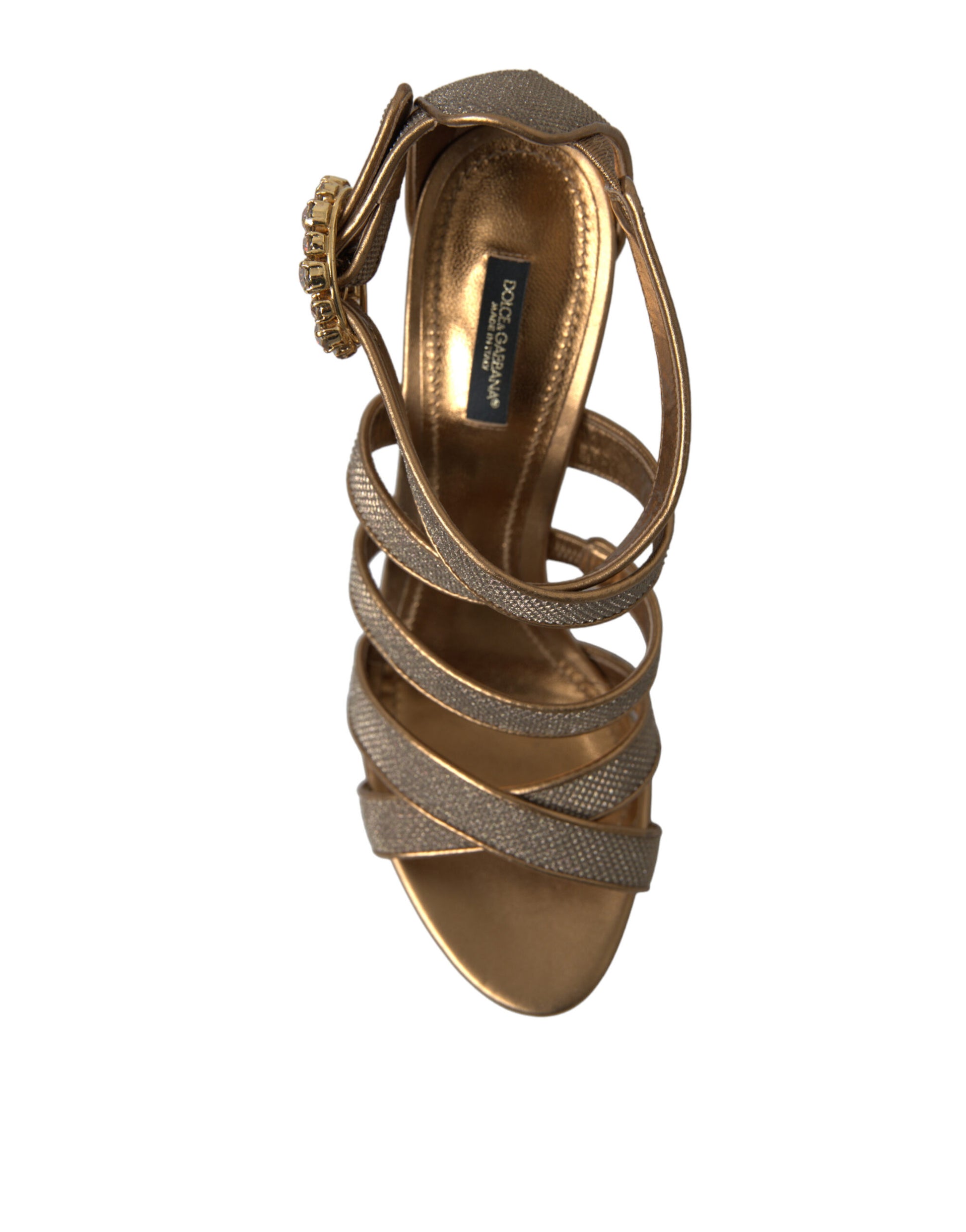 Dolce & Gabbana Bronze Crystal Strap Heels Sandals Shoes Curated Luxury Accessories by Orvyn