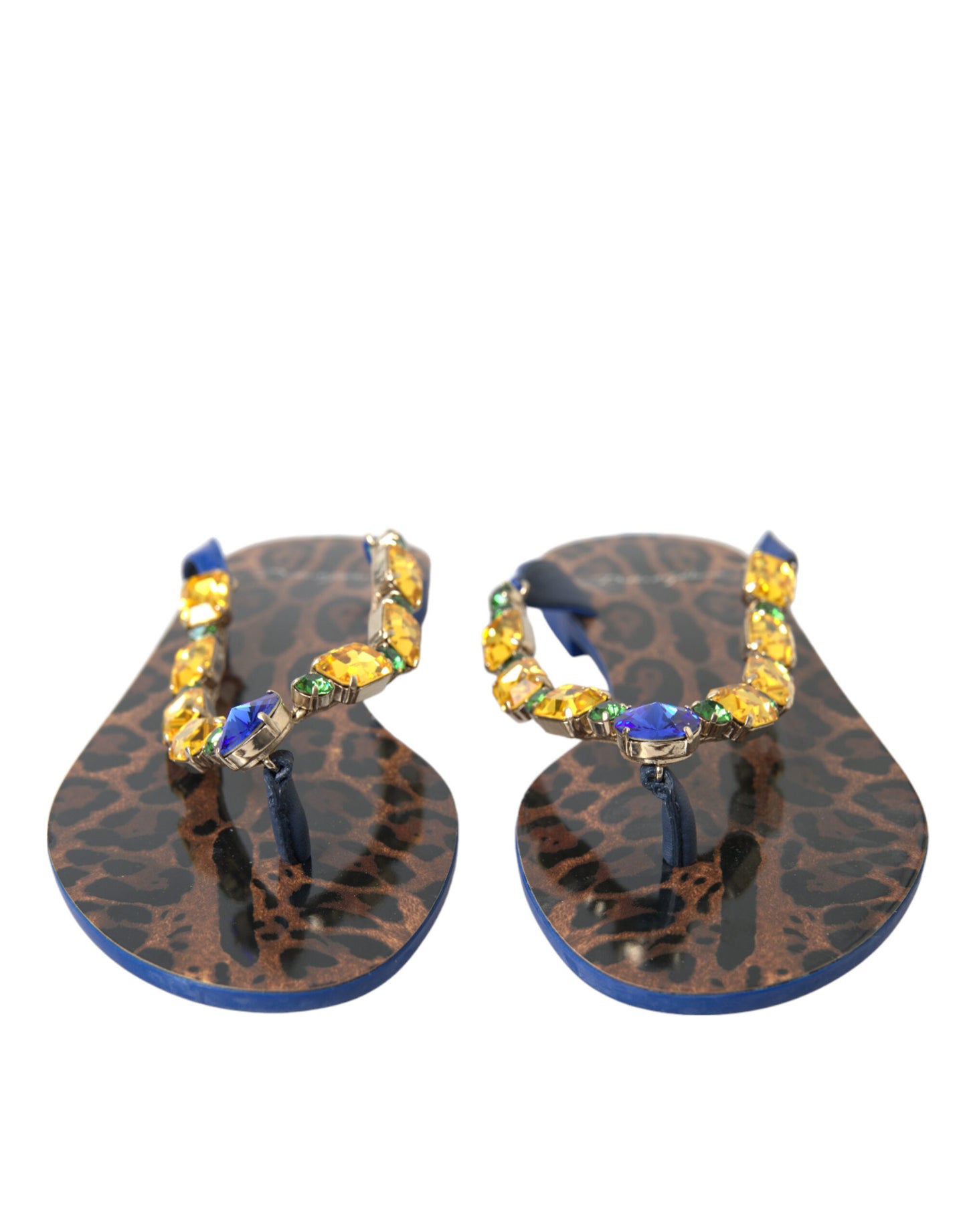 Dolce & Gabbana Blue Crystals Flats Sandals Beachwear Shoes Curated Luxury Accessories by Orvyn
