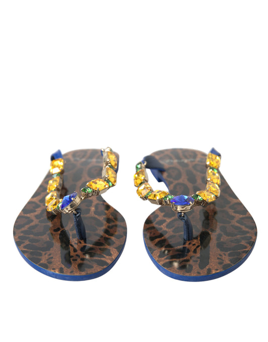 Dolce & Gabbana Blue Crystals Flats Sandals Beachwear Shoes Curated Luxury Accessories by Orvyn