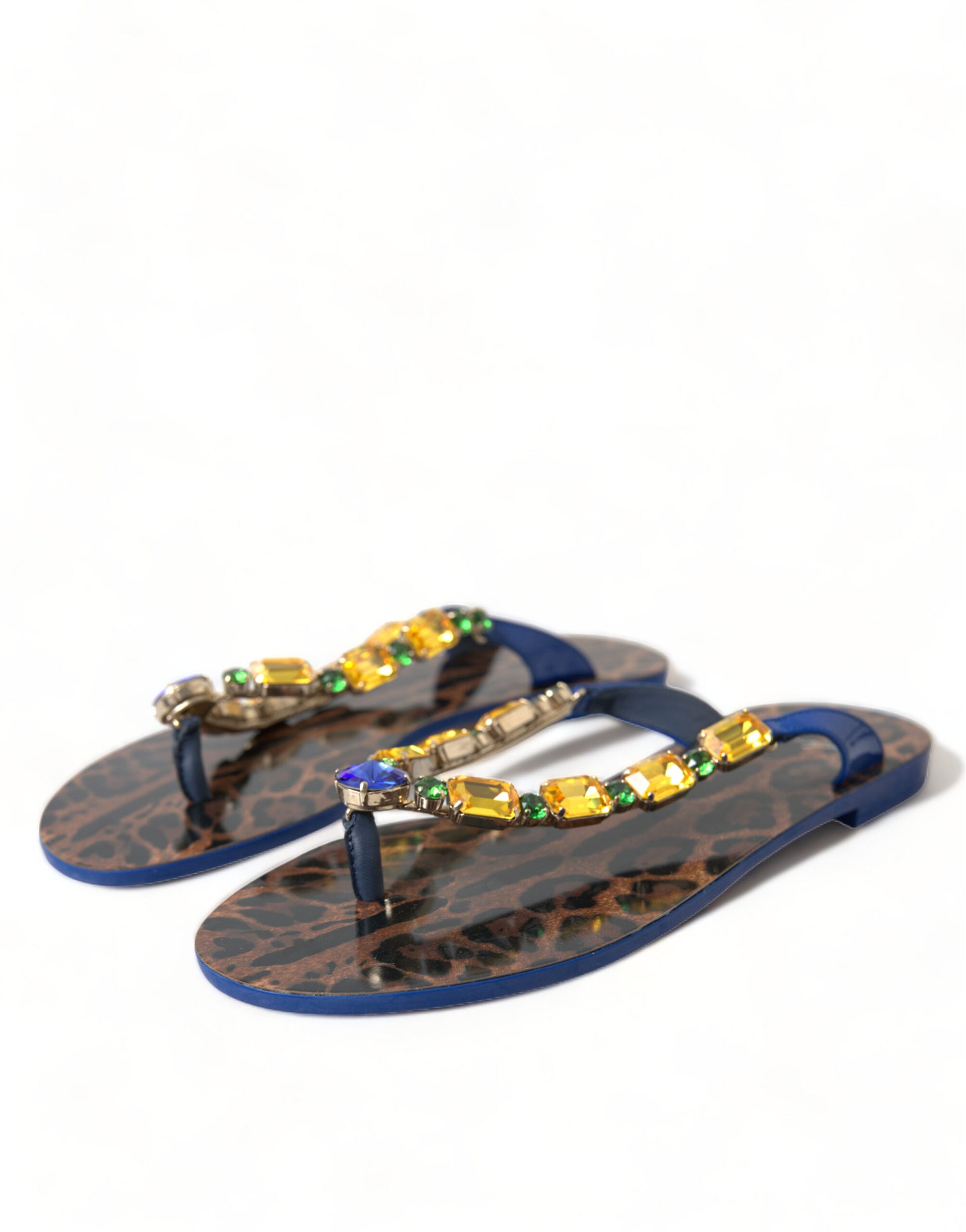 Dolce & Gabbana Blue Crystals Flats Sandals Beachwear Shoes Curated Luxury Accessories by Orvyn