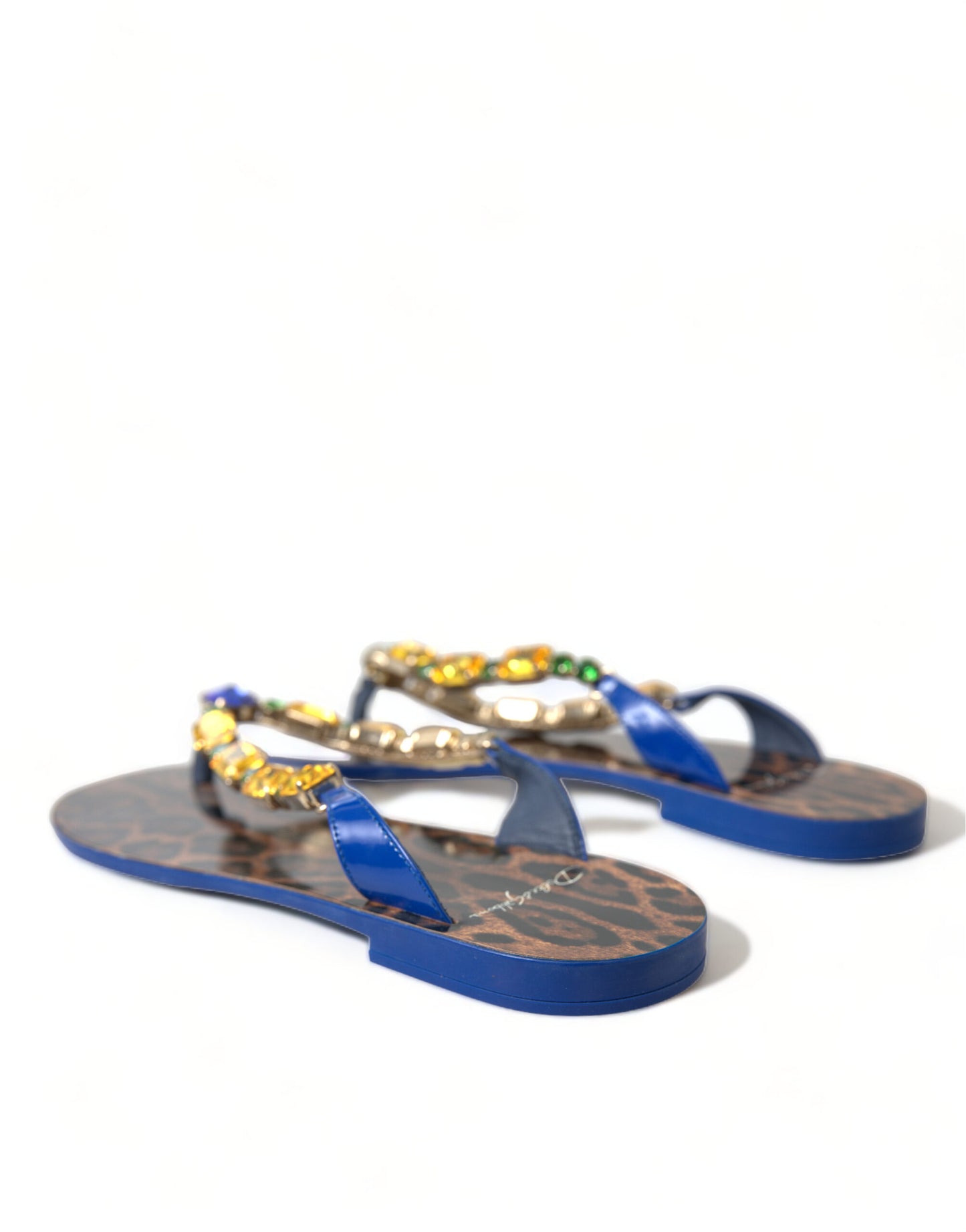 Dolce & Gabbana Blue Crystals Flats Sandals Beachwear Shoes Curated Luxury Accessories by Orvyn