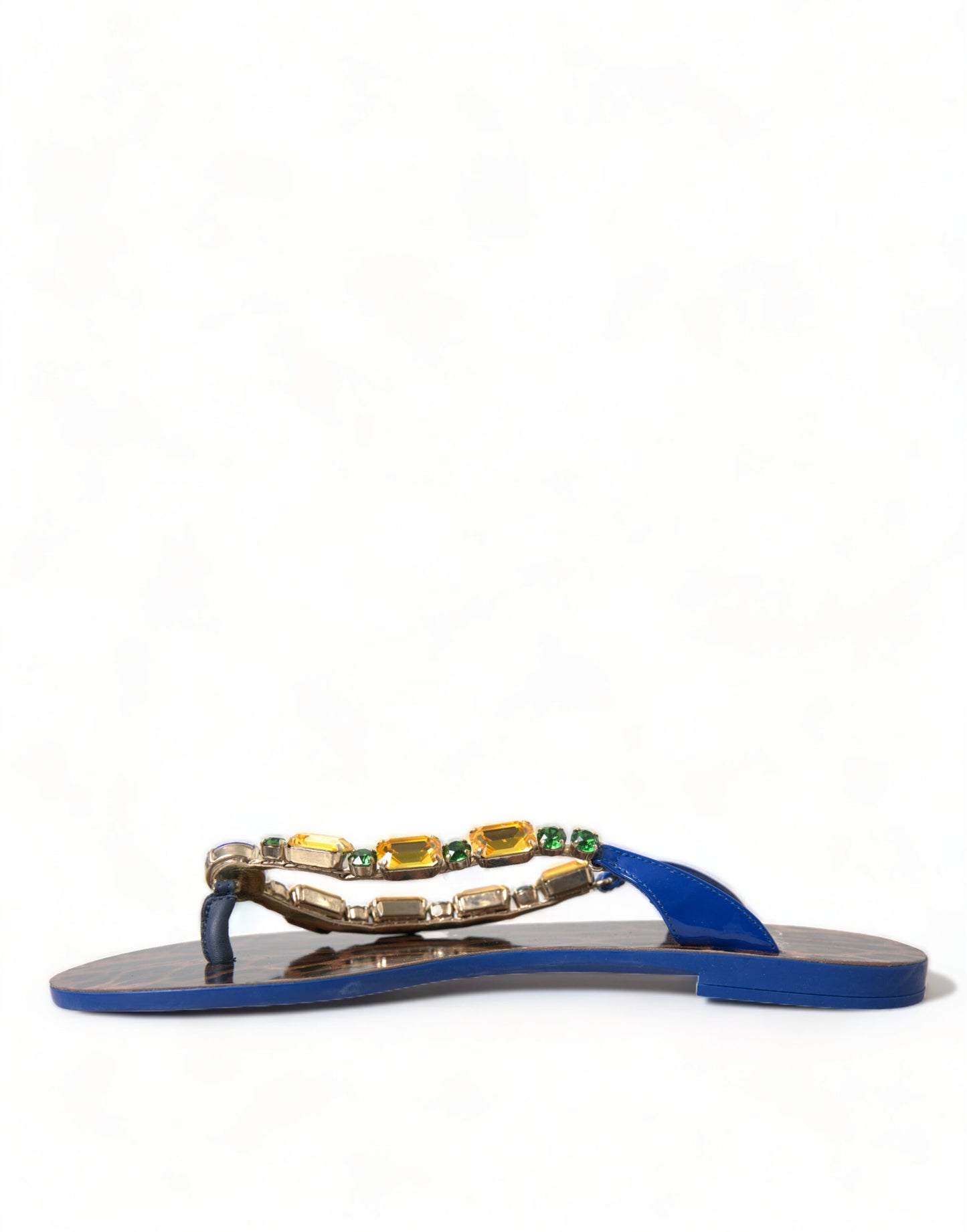 Dolce & Gabbana Blue Crystals Flats Sandals Beachwear Shoes Curated Luxury Accessories by Orvyn