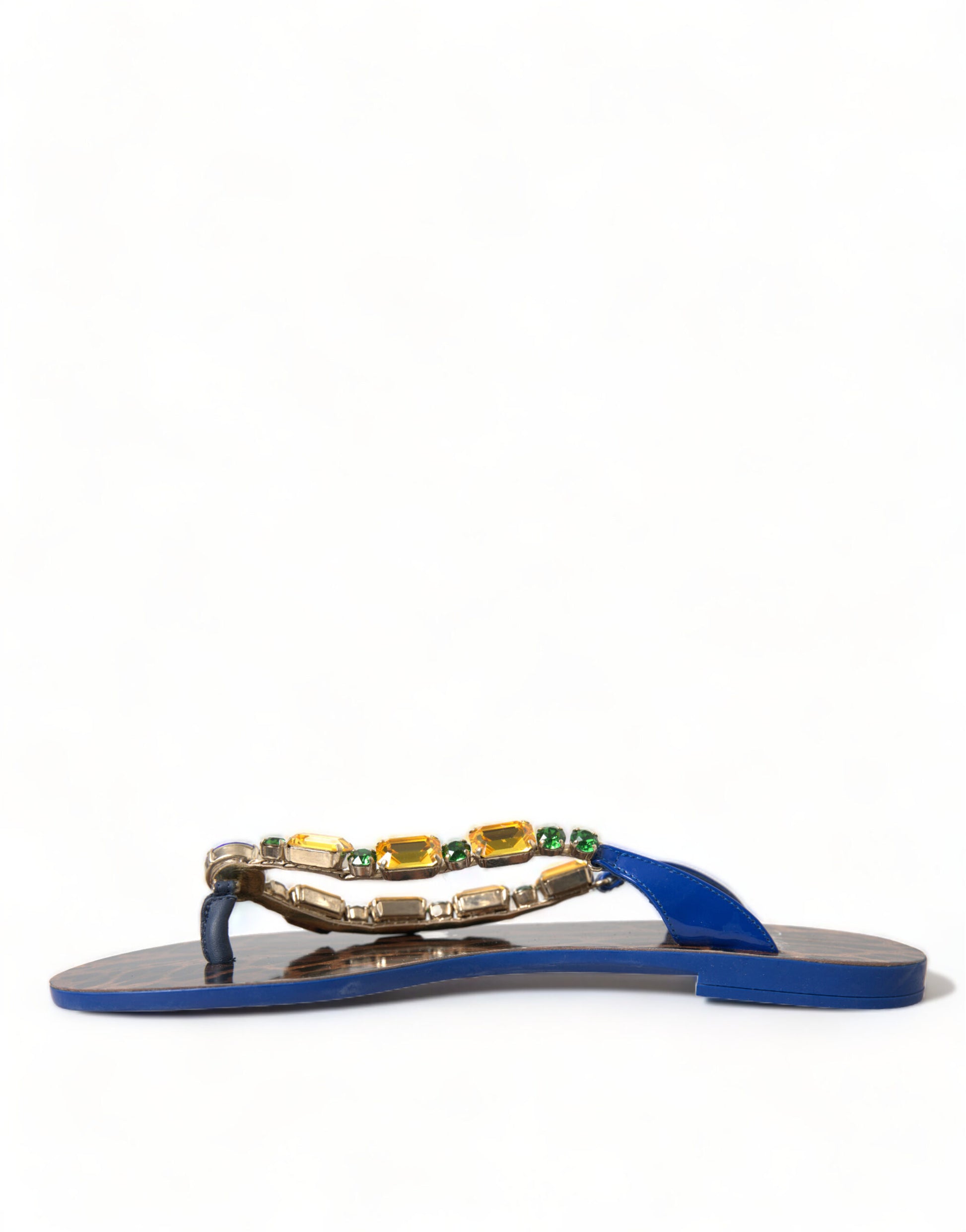 Dolce & Gabbana Blue Crystals Flats Sandals Beachwear Shoes Curated Luxury Accessories by Orvyn