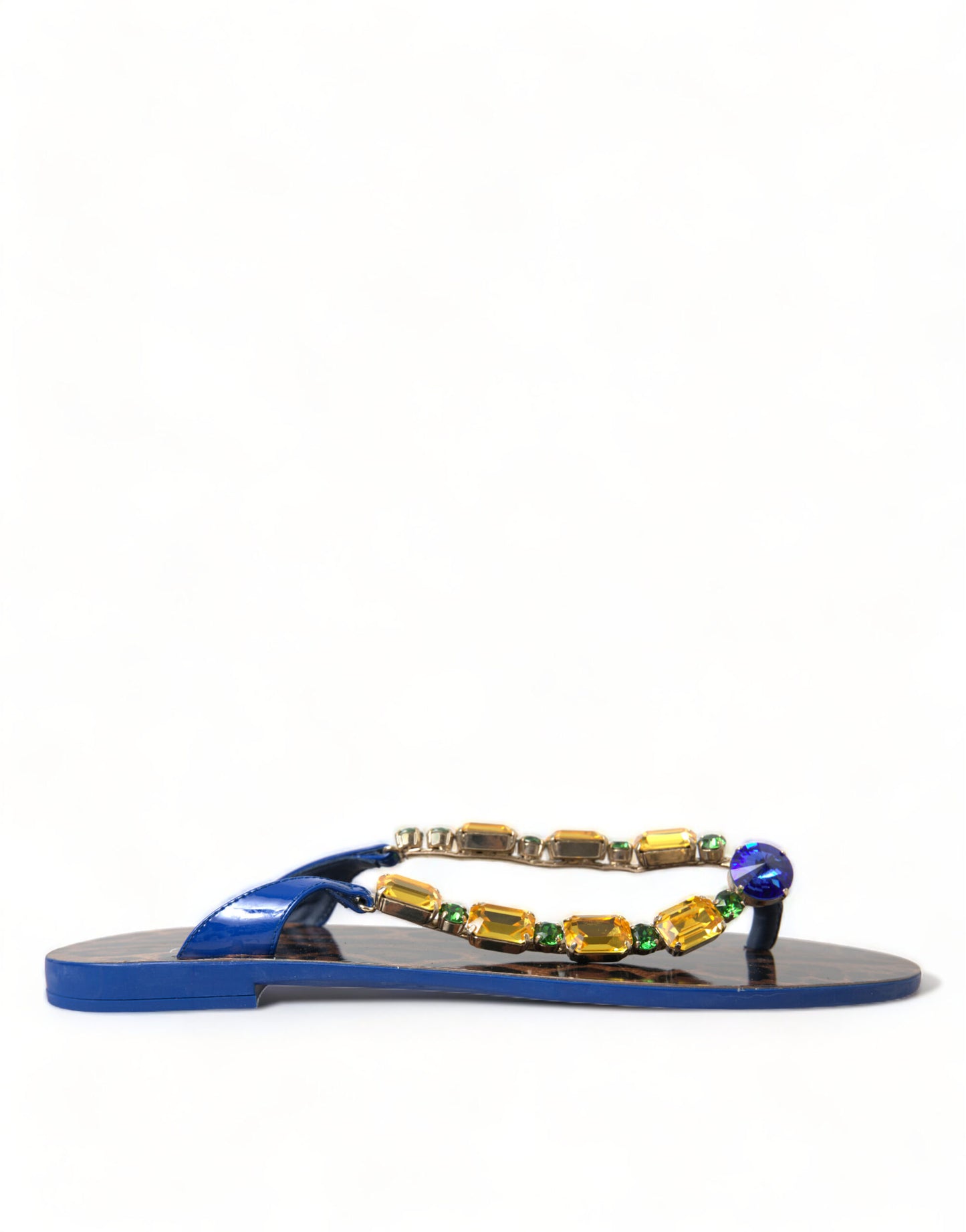 Dolce & Gabbana Blue Crystals Flats Sandals Beachwear Shoes Curated Luxury Accessories by Orvyn