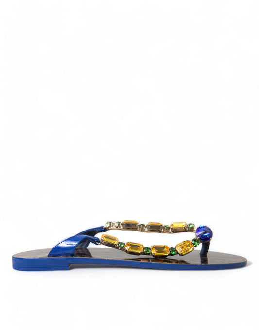 Dolce & Gabbana Blue Crystals Flats Sandals Beachwear Shoes Curated Luxury Accessories by Orvyn