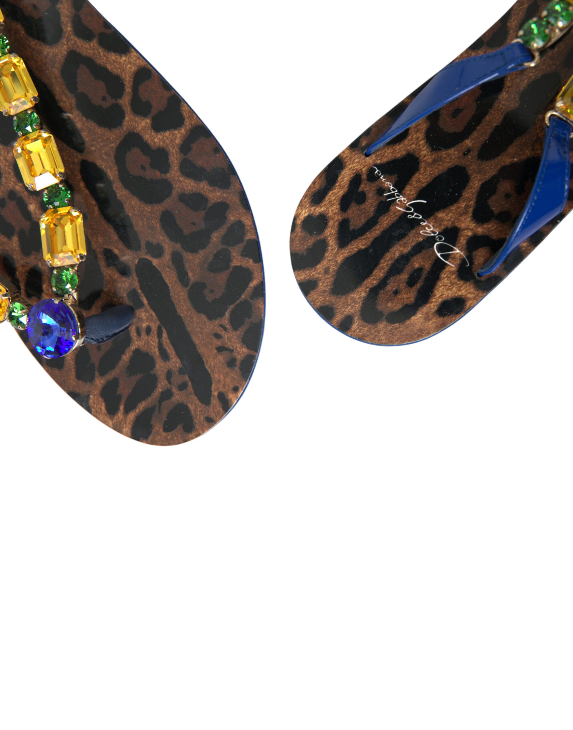 Dolce & Gabbana Blue Crystals Flats Sandals Beachwear Shoes Curated Luxury Accessories by Orvyn